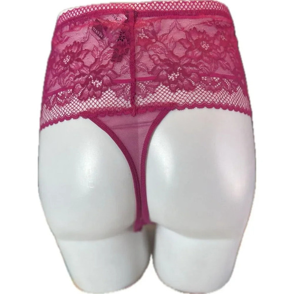 Torrid 1 Sheer Fuchsia Pink Floral Lace Stretch Waistband Highwaist Thong Panty - Picture 4 of 5